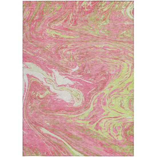 Pink Green And Ivory Abstract Washable Indoor Outdoor Area Rug Photo 6