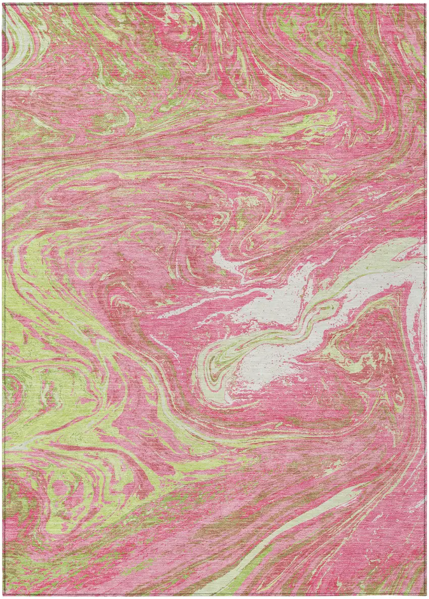 Pink Green And Ivory Abstract Washable Indoor Outdoor Area Rug Photo 2