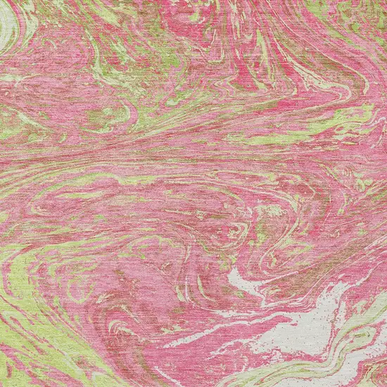 Pink Green And Ivory Abstract Washable Indoor Outdoor Area Rug Photo 5