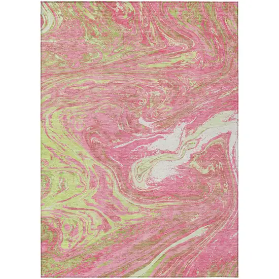 Pink Green And Ivory Abstract Washable Indoor Outdoor Area Rug Photo 2