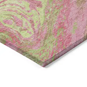 Photo of Pink Green And Ivory Abstract Washable Indoor Outdoor Area Rug