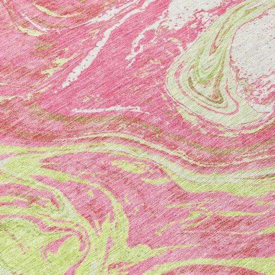 Pink Green And Ivory Abstract Washable Indoor Outdoor Area Rug Photo 4