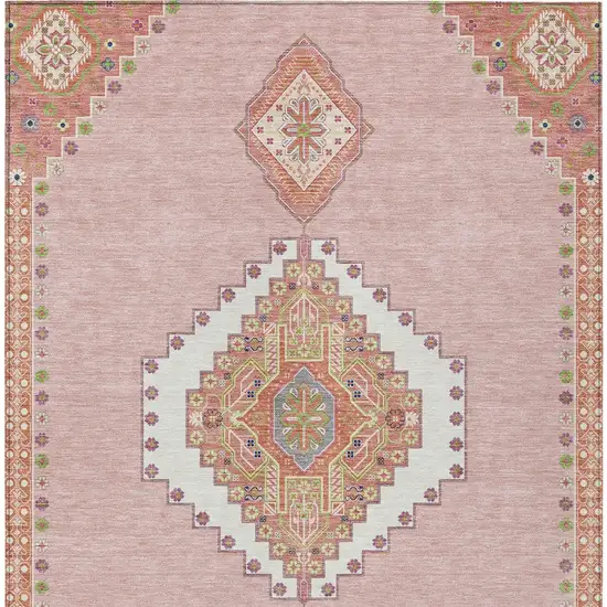 Pink Green And Ivory Oriental Washable Indoor Outdoor Area Rug Photo 7