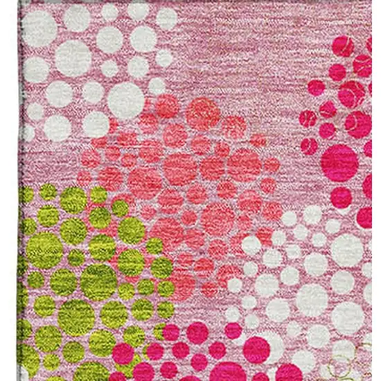 Pink Green And Ivory Polka Dot Washable Area Rug With UV Protection Photo 4