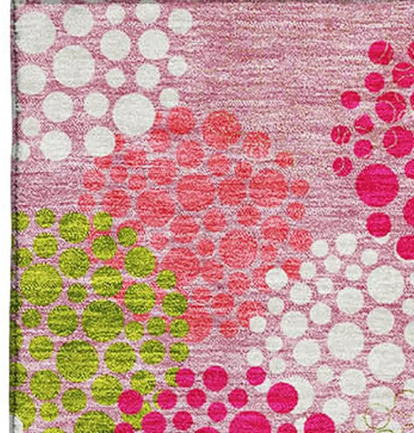 Pink Green And Ivory Polka Dot Washable Area Rug With UV Protection Photo 4