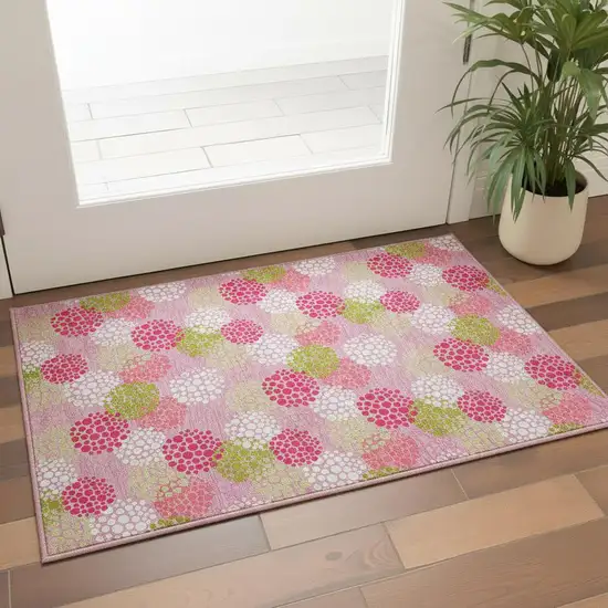 Pink Green And Ivory Polka Dot Washable Area Rug With UV Protection Photo 2