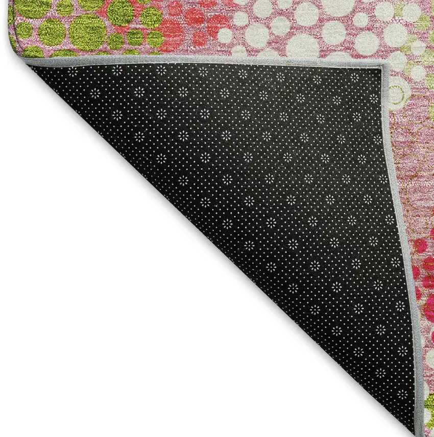Pink Green And Ivory Polka Dot Washable Area Rug With UV Protection Photo 7
