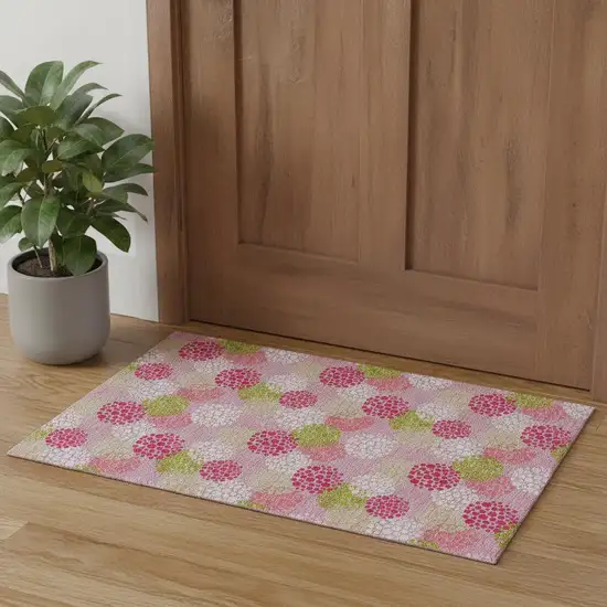 Pink Green And Ivory Polka Dot Washable Area Rug With UV Protection Photo 1