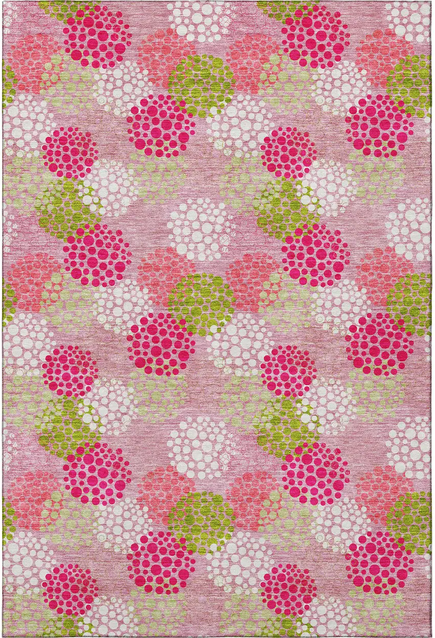 Pink Green And Ivory Polka Dot Washable Area Rug With UV Protection Photo 4
