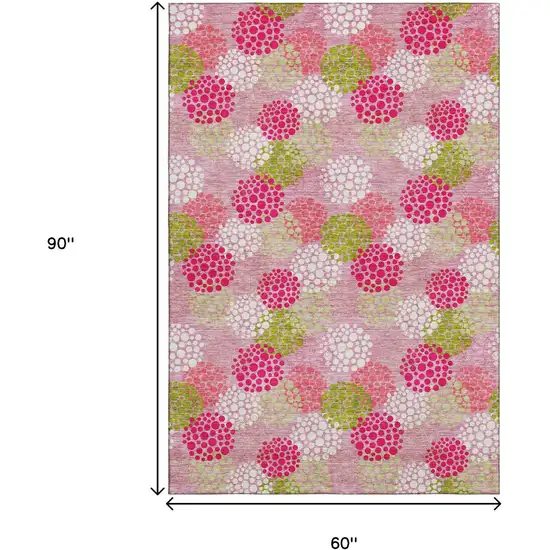Pink Green And Ivory Polka Dot Washable Area Rug With UV Protection Photo 3