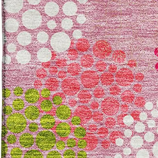 Pink Green And Ivory Polka Dot Washable Area Rug With UV Protection Photo 3