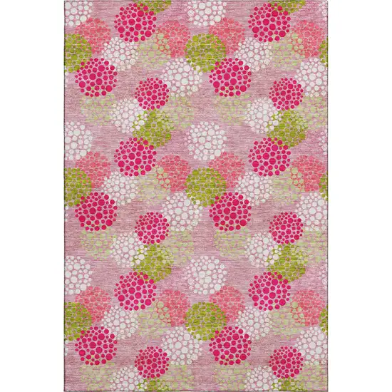 Pink Green And Ivory Polka Dot Washable Area Rug With UV Protection Photo 1