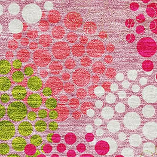 Pink Green And Ivory Polka Dot Washable Area Rug With UV Protection Photo 3