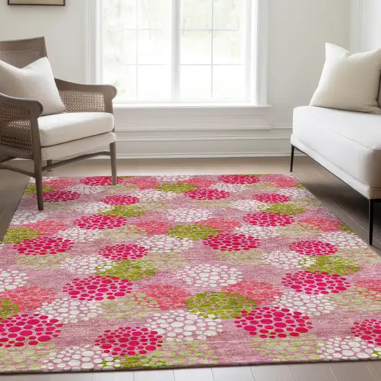 Pink Green And Ivory Polka Dot Washable Area Rug With UV Protection Photo 6