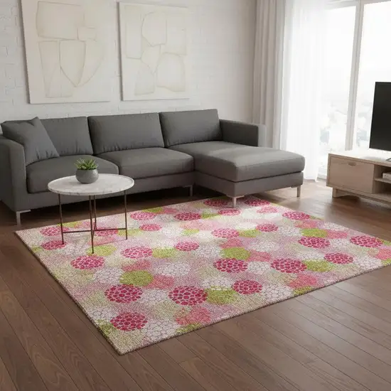 Pink Green And Ivory Polka Dot Washable Area Rug With UV Protection Photo 2