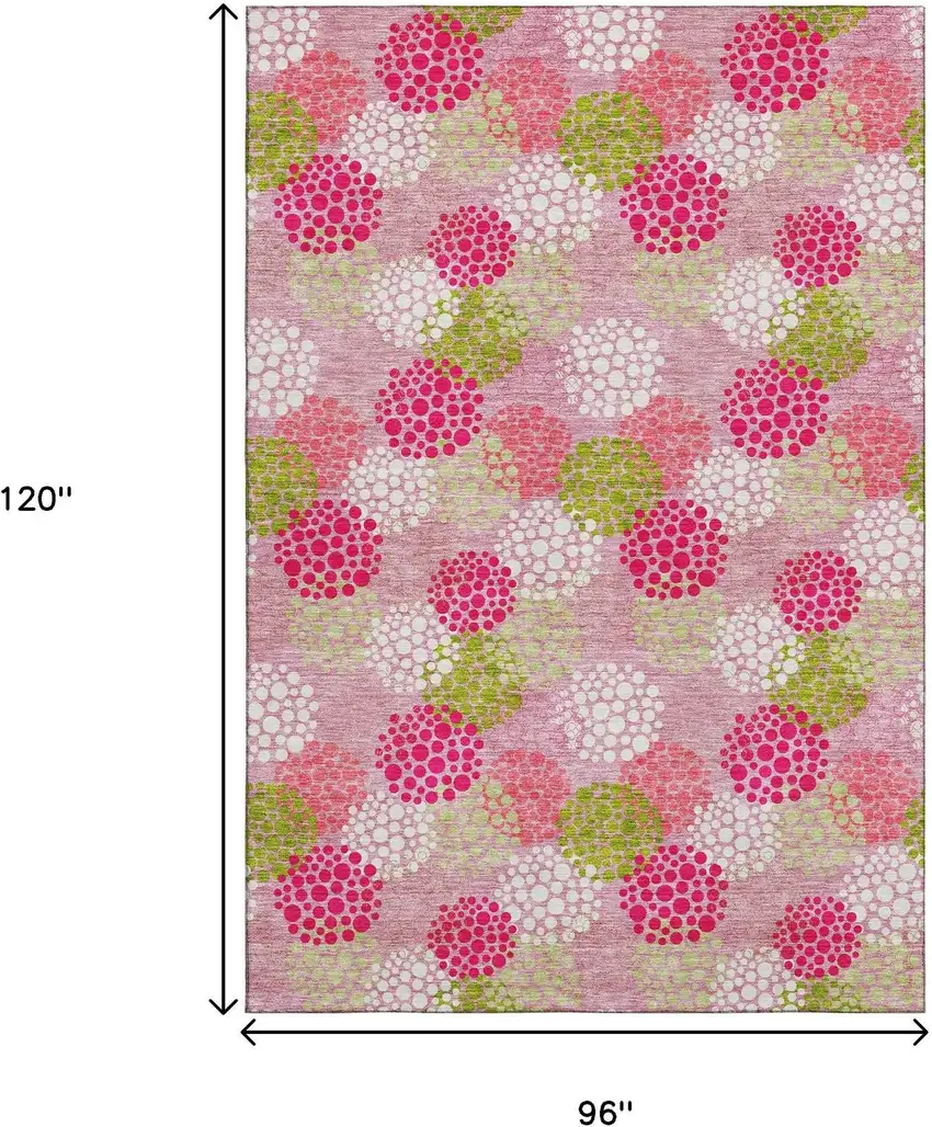 Pink Green And Ivory Polka Dot Washable Area Rug With UV Protection Photo 3