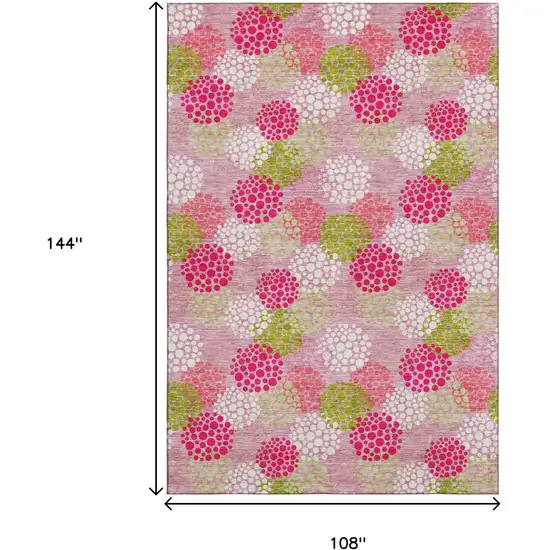 Pink Green And Ivory Polka Dot Washable Area Rug With UV Protection Photo 3