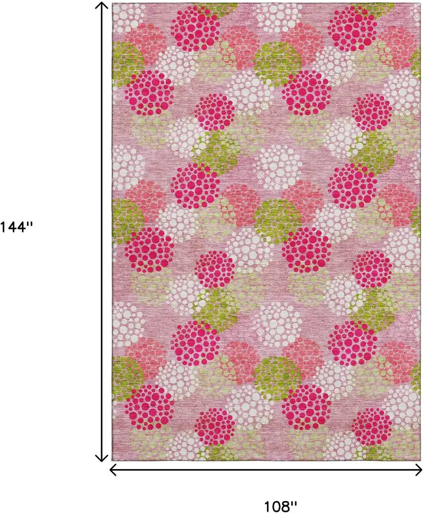 Pink Green And Ivory Polka Dot Washable Area Rug With UV Protection Photo 3