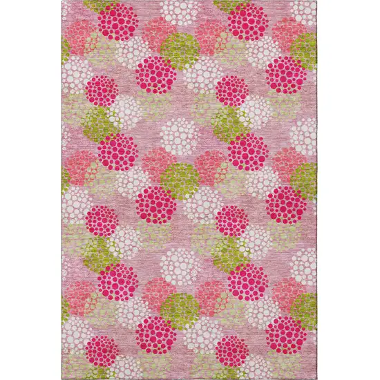 Pink Green And Ivory Polka Dot Washable Area Rug With UV Protection Photo 4