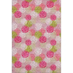 Photo of Pink Green And Ivory Polka Dot Washable Area Rug With UV Protection