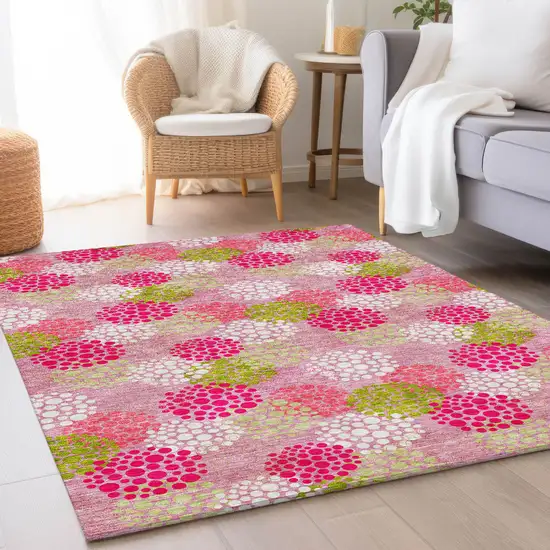 Pink Green And Ivory Polka Dot Washable Area Rug With UV Protection Photo 5