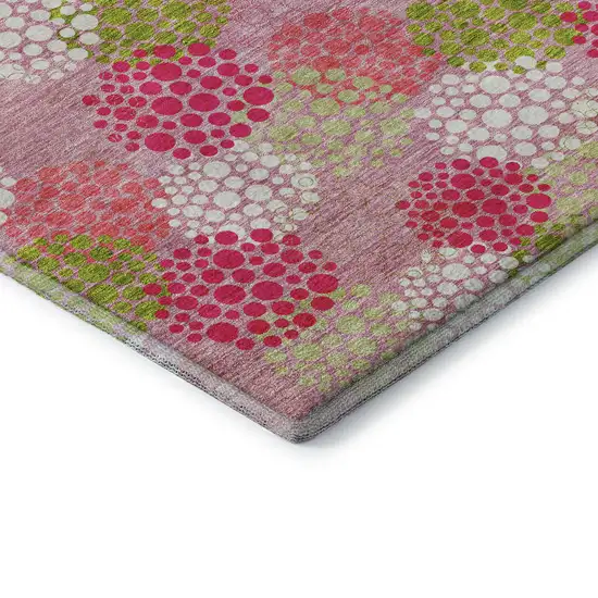 Pink Green And Ivory Polka Dot Washable Area Rug With UV Protection Photo 8