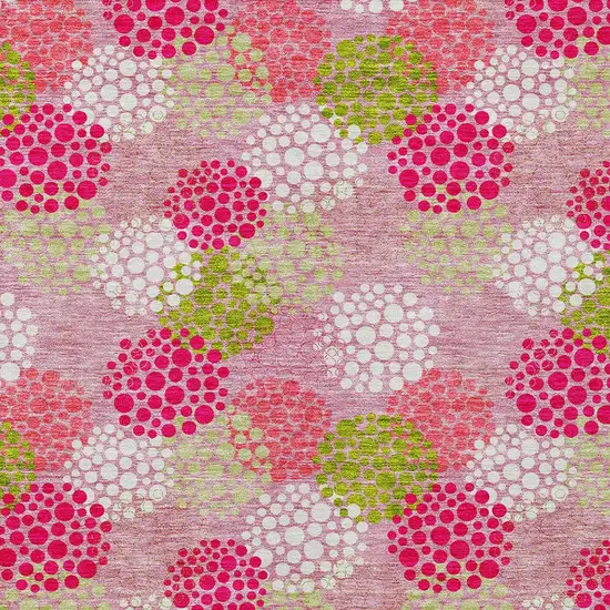 Pink Green And Ivory Polka Dot Washable Indoor Outdoor Area Rug Photo 5