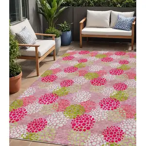 Photo of Pink Green And Ivory Polka Dot Washable Indoor Outdoor Area Rug