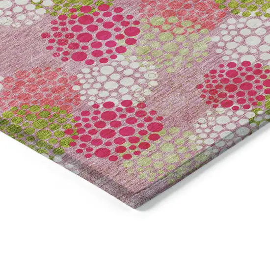 Pink Green And Ivory Polka Dot Washable Indoor Outdoor Area Rug Photo 4