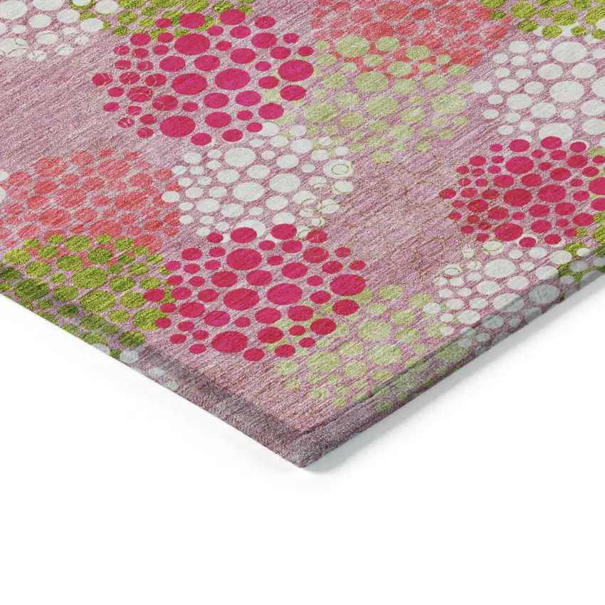 Pink Green And Ivory Polka Dot Washable Indoor Outdoor Area Rug Photo 4