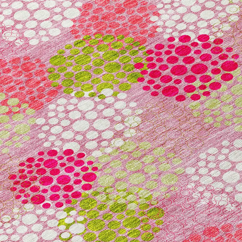 Pink Green And Ivory Polka Dot Washable Indoor Outdoor Area Rug Photo 6