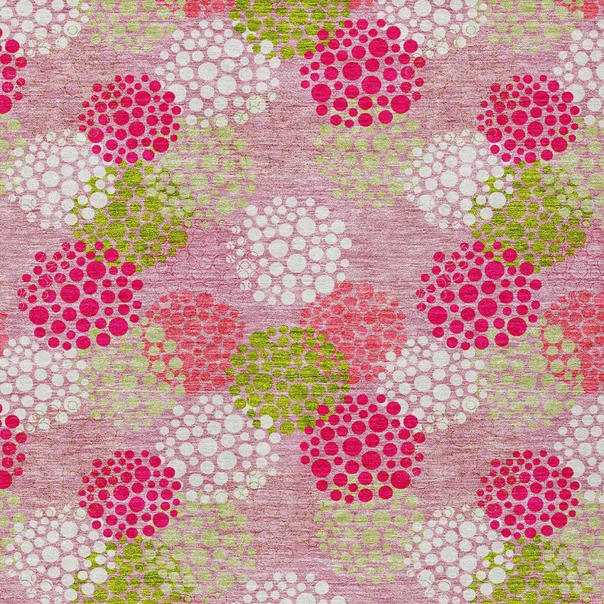 Pink Green And Ivory Polka Dot Washable Indoor Outdoor Area Rug Photo 5