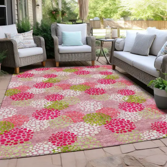 Pink Green And Ivory Polka Dot Washable Indoor Outdoor Area Rug Photo 8