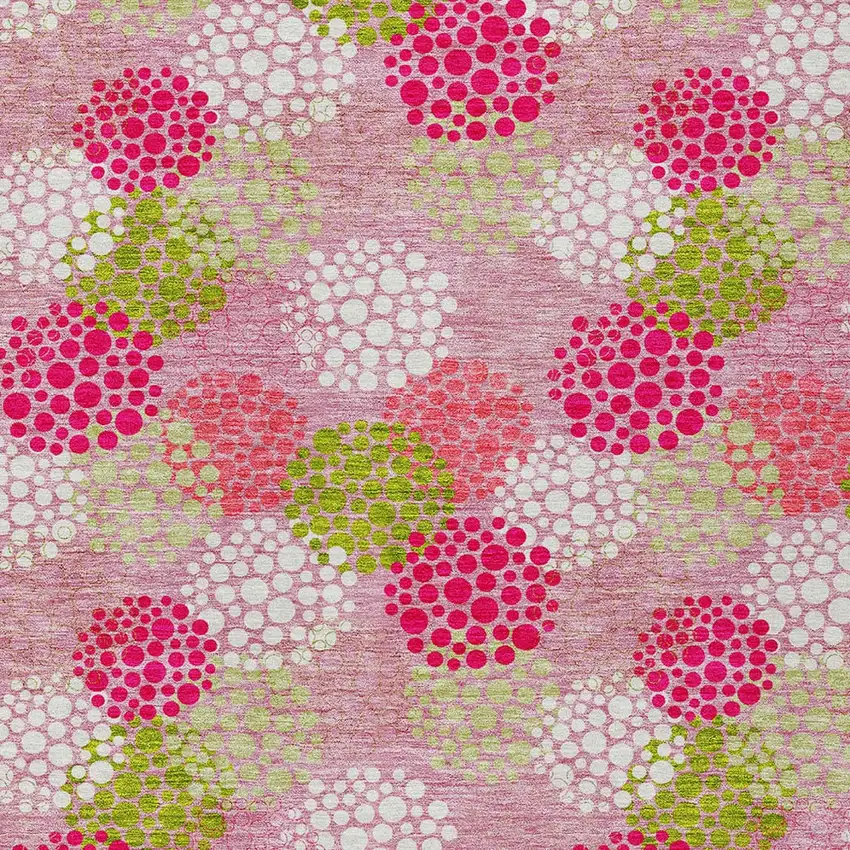 Pink Green And Ivory Polka Dot Washable Indoor Outdoor Area Rug Photo 5
