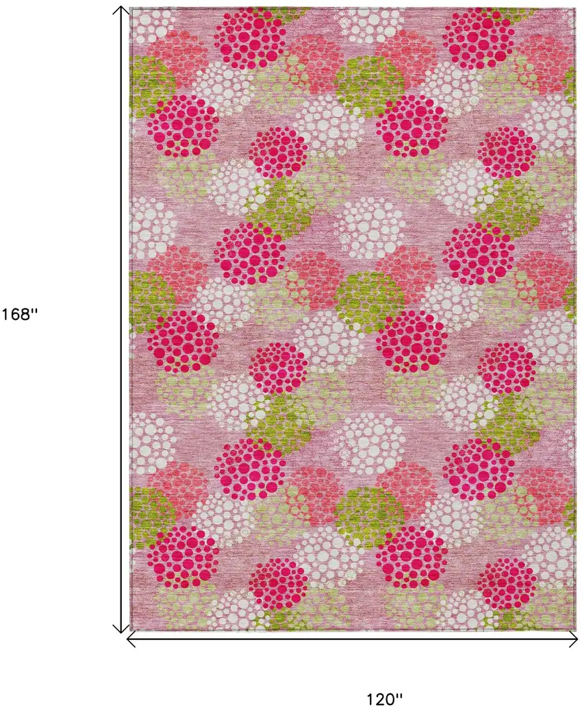 Pink Green And Ivory Polka Dot Washable Indoor Outdoor Area Rug Photo 3