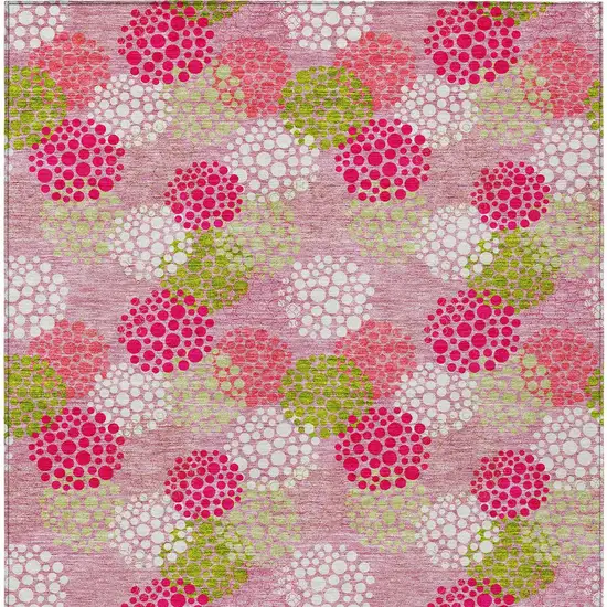 Pink Green And Ivory Polka Dot Washable Indoor Outdoor Area Rug Photo 7