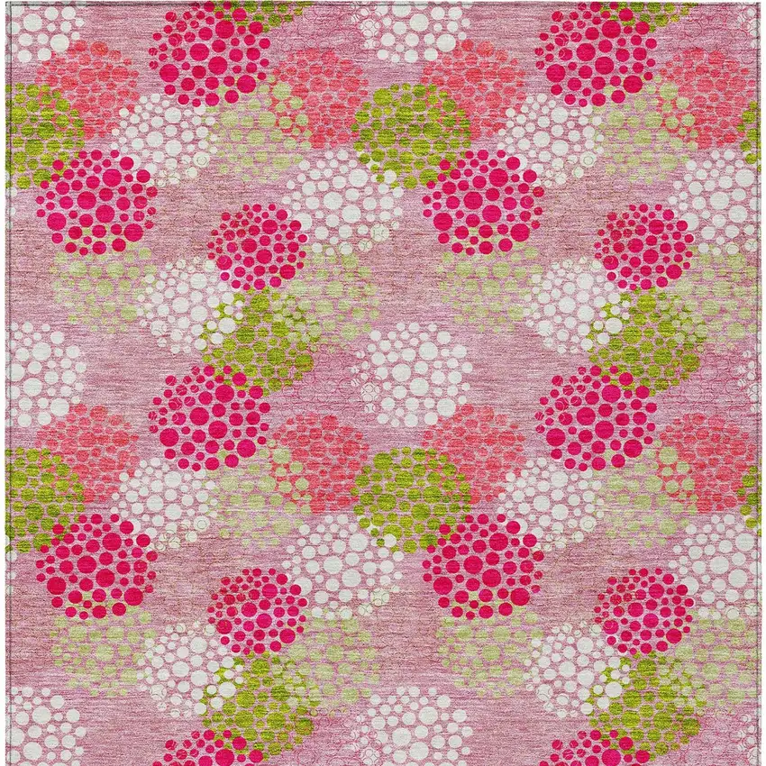 Pink Green And Ivory Polka Dot Washable Indoor Outdoor Area Rug Photo 7