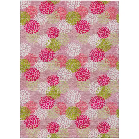 Pink Green And Ivory Polka Dot Washable Indoor Outdoor Area Rug Photo 2