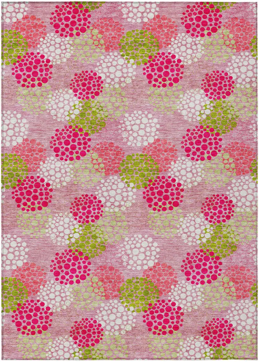 Pink Green And Ivory Polka Dot Washable Indoor Outdoor Area Rug Photo 2
