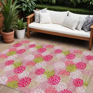 Photo of Pink Green And Ivory Polka Dot Washable Indoor Outdoor Area Rug