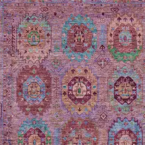 Photo of Pink Green And Mauve Medallion Washable Indoor Outdoor Area Rug