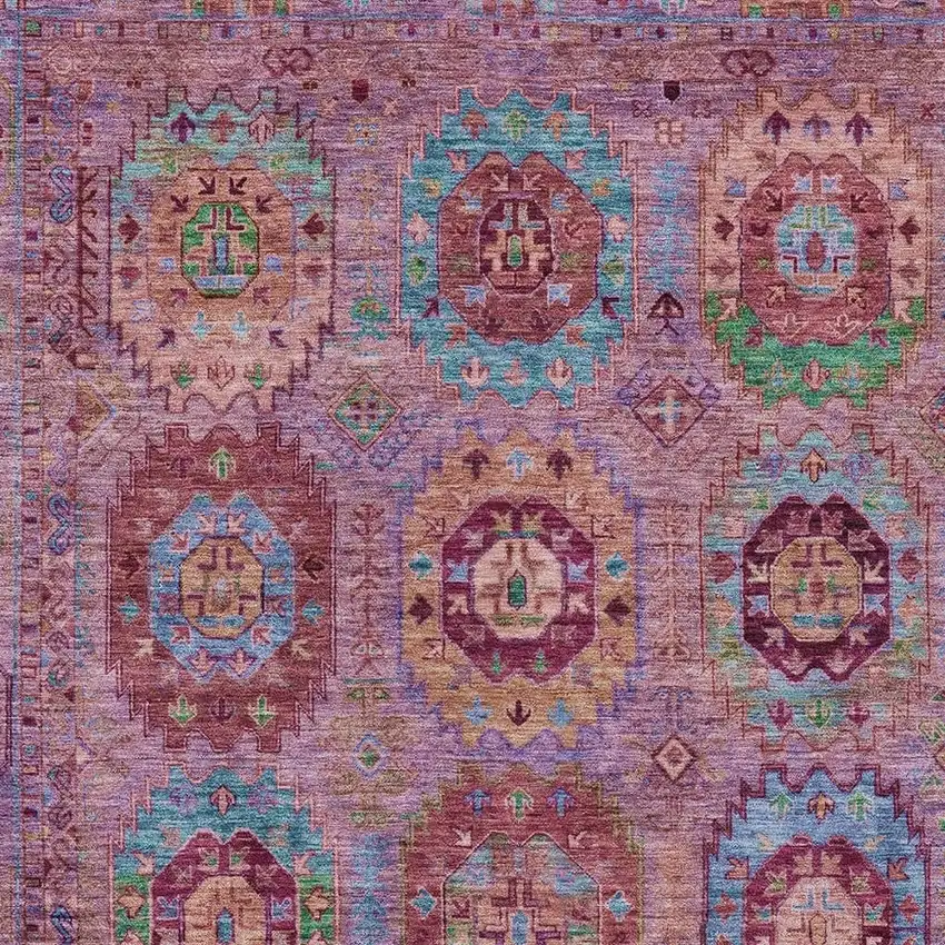 Pink Green And Mauve Medallion Washable Indoor Outdoor Area Rug Photo 6