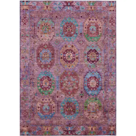 Pink Green And Mauve Medallion Washable Indoor Outdoor Area Rug Photo 2