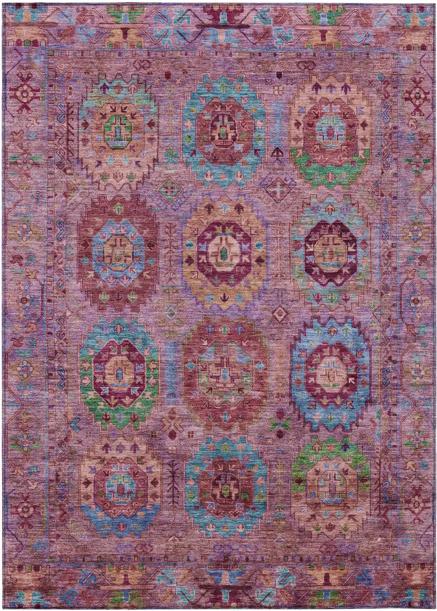 Pink Green And Mauve Medallion Washable Indoor Outdoor Area Rug Photo 2