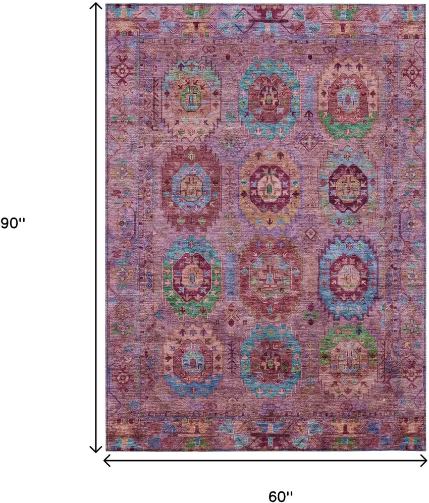 Pink Green And Mauve Medallion Washable Indoor Outdoor Area Rug Photo 3