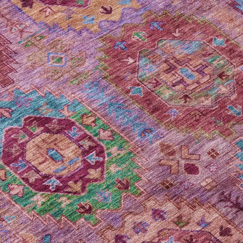 Pink Green And Mauve Medallion Washable Indoor Outdoor Area Rug Photo 7