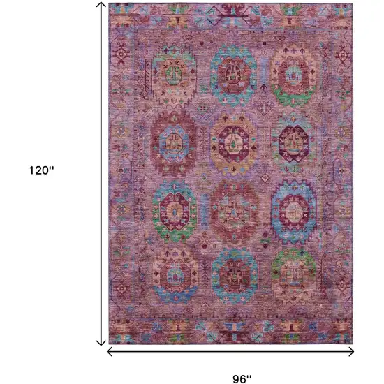 Pink Green And Mauve Medallion Washable Indoor Outdoor Area Rug Photo 3