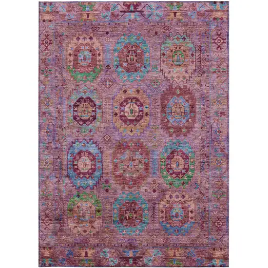 Pink Green And Mauve Medallion Washable Indoor Outdoor Area Rug Photo 5