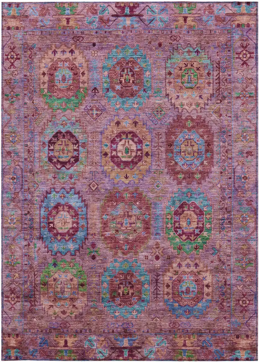 Pink Green And Mauve Medallion Washable Indoor Outdoor Area Rug Photo 5