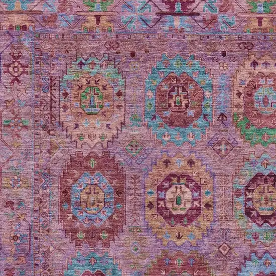 Pink Green And Mauve Medallion Washable Indoor Outdoor Area Rug Photo 6